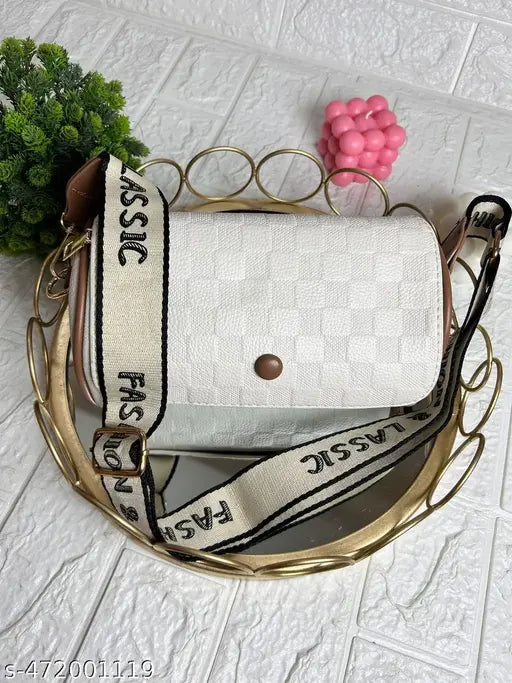 New Trending & Stylish Leather Round Shape Slings Bags For Women & Girls Textured White Color