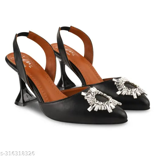 JM LOOKS Women's Fashion Black Sandals|Stylish Design Heels for Girls| Heels for women| Women Footwear