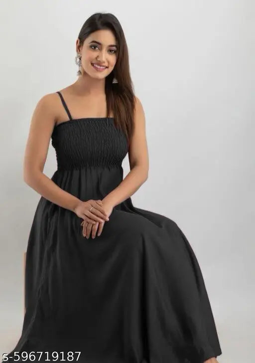 Elegant black Sleeveless Midi Dress for Women – Party Wear | Flared Fit & Flowy Look