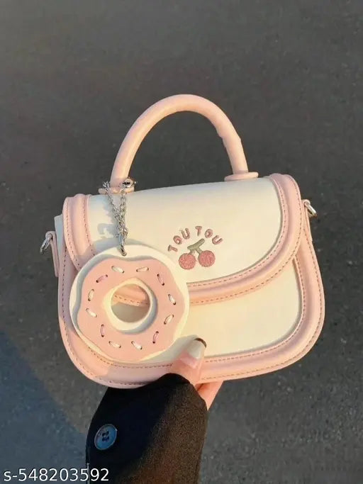 Women's Or Girls Pink Cherry Doughnut Decor Sling/Crossbody Bag