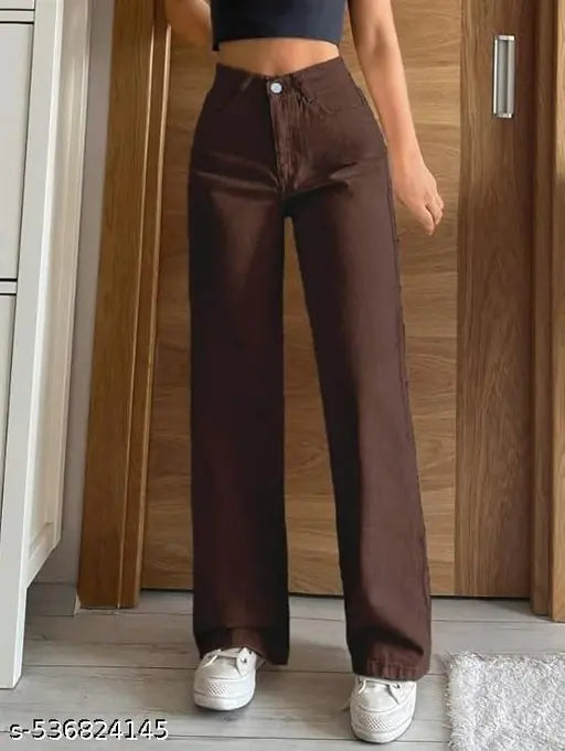 BROWN WIDE LEG JEANS FOR WOMEN