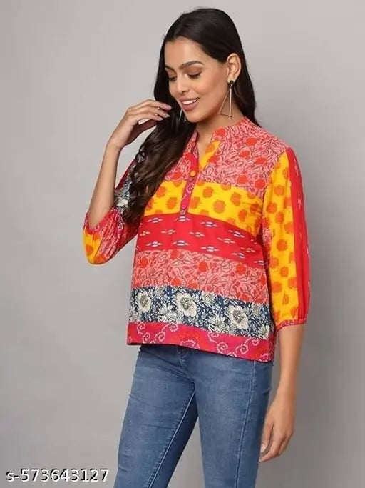 FABRIC FITOOR Stylish Multicolor Printed Cotton Top for Women(Multi Colour)