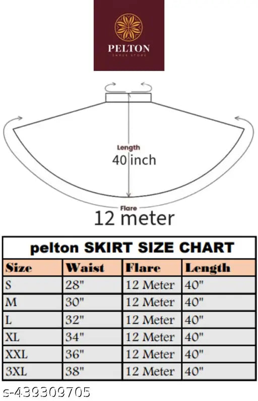 pelton Women's American Crepe Blooming Flared Long for Traditional Stitched A-line Flare Skirt for Girls with 12 Meter Flare 40inch Height