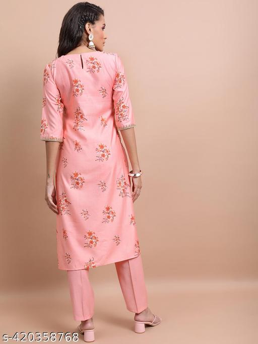 Ketch Women Peach Printed Kurta With Trouser