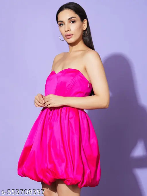 Globus Women Pink Solid Off-Shoulder A-Line Party Dress