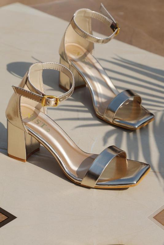 Gold Classic Ankle Strap Block Heel