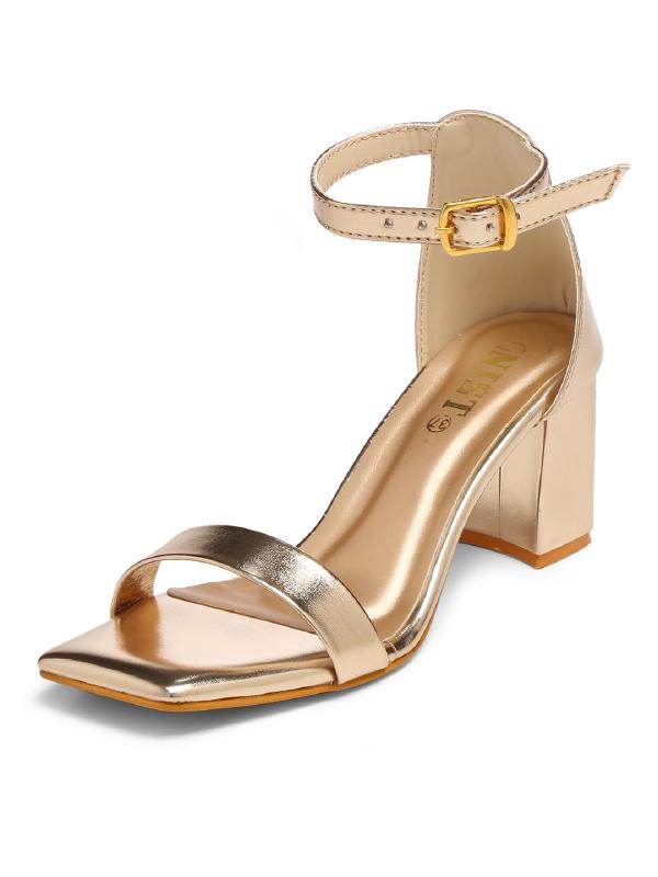 Gold Classic Ankle Strap Block Heel