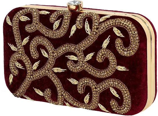 Flawo Party Formal Casual Maroon  Clutch