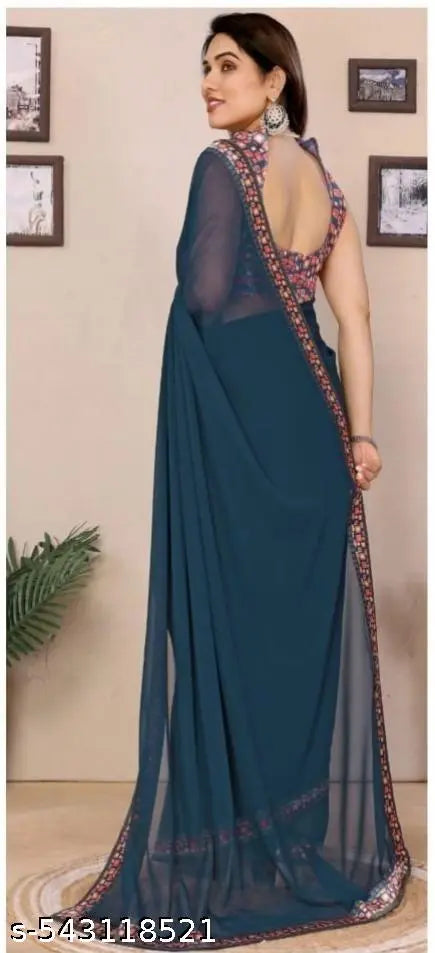 Women's soft Georgette Printed saree with Banglory blouse piece