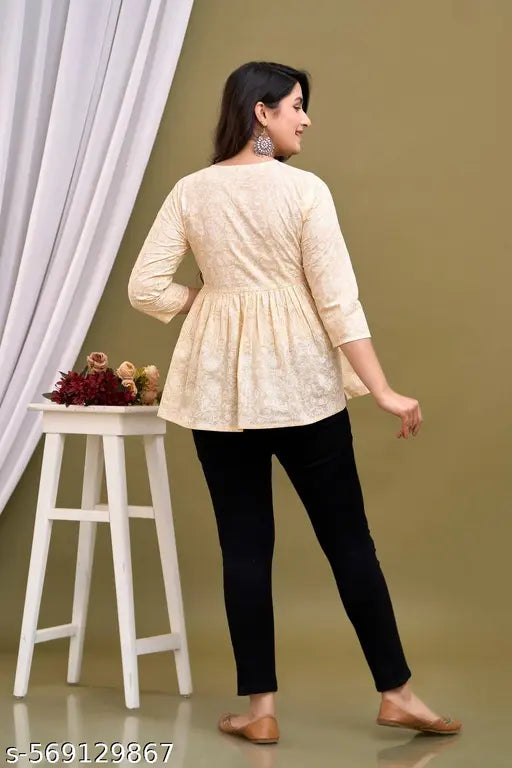 A&K Embroidered Lace Lurex Peplum Top