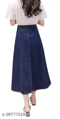 Navy Blue Ten Buttoned A-Line Maxi Denim Woman SkirtNavy Blue 10-Button A-Line Maxi Denim Skirt for Women | High-Waist, Trendy & Comfortable | Casual & Office Wear 6800