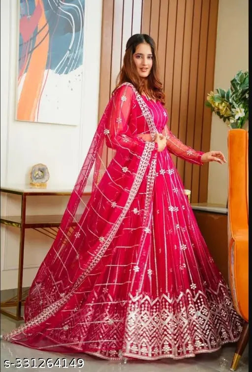 Pink Net Sequence  Lehenga choli For womens