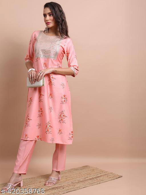 Ketch Women Peach Printed Kurta With Trouser