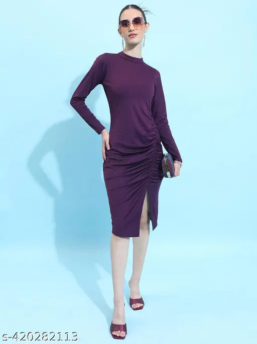 Ketch Women Purple Solid Bodycon Dress