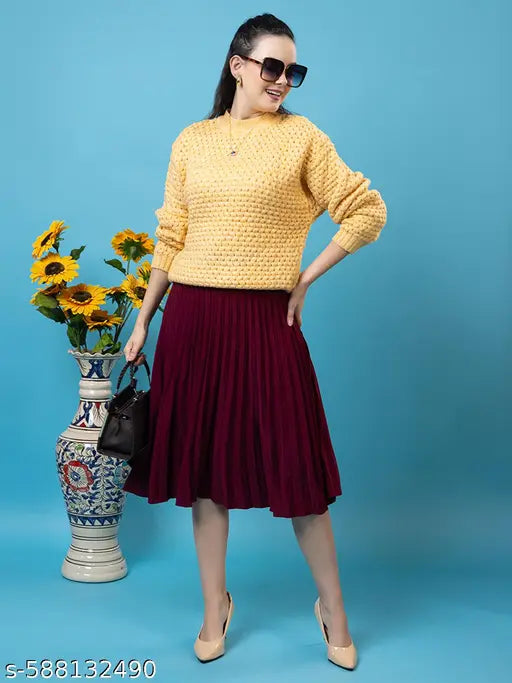 Wear Lusso Women’s Knitted Textured Turtle Neck Full Sleeve Winter Pullover Yellow Sweater