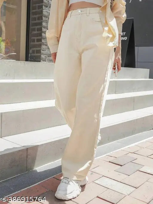 H&H WIDE LEG CREAM DENIM JEANS