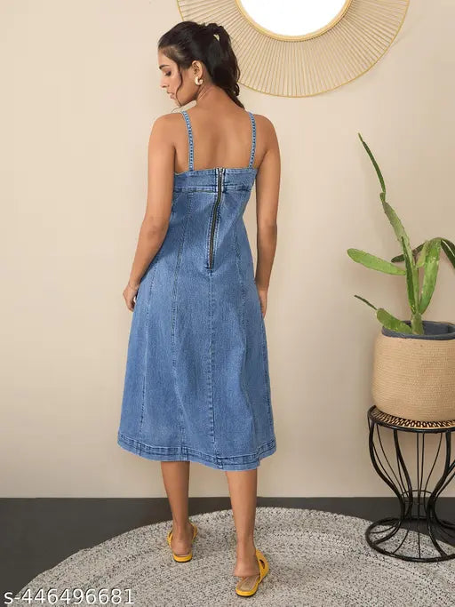 StyleStone Women's Denim Dress with Shoulder straps