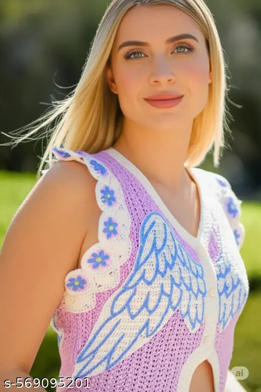 Notty Girl - Crocheted Angel Wing Vest - Embrace Boho Chic with This Stylish Crochet Flower Vest Top – Trendy Women's Knitwear Perfect for Any Occasion