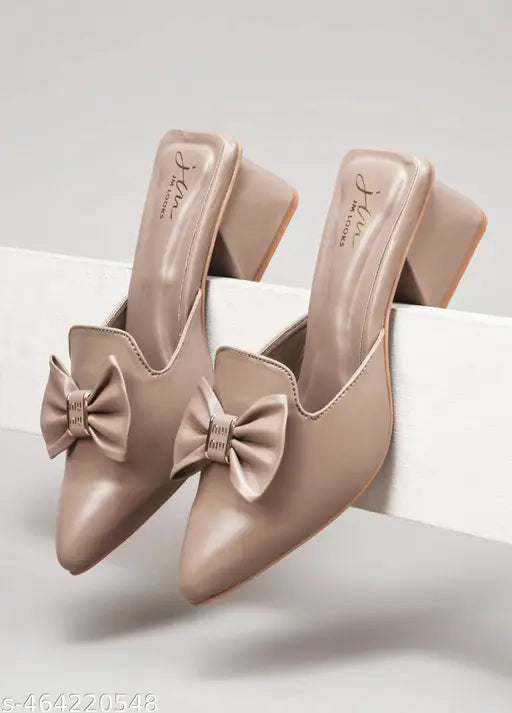 JM LOOKS Women's Pointed Toe Mules with Bow Accent Stylish Block Heel Slip-On for Effortless Elegance For Women & Girls