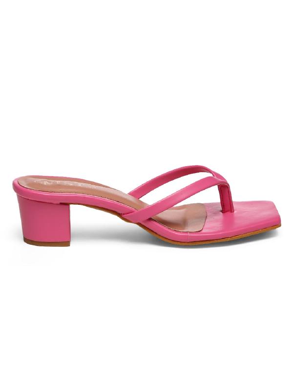 Hot Pink V Shape Block Heel