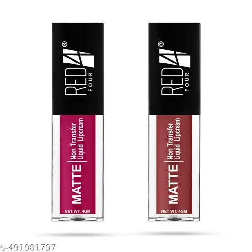 Red4 Miss Perfect Liquid Lip Cream | Non Transfer Liquid Lipstick | Matte Finish | Long Lasting and Waterproof Liquid Lipstick (Pack Of 2)