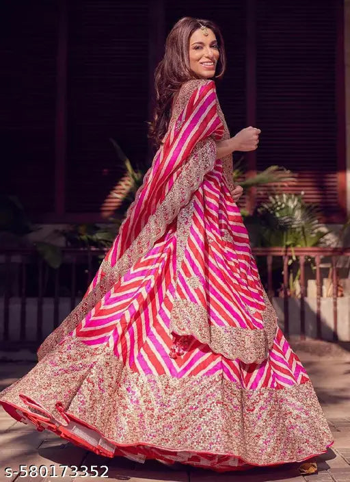 Pink Color Embroidery Work With Silk Lehenga Choli