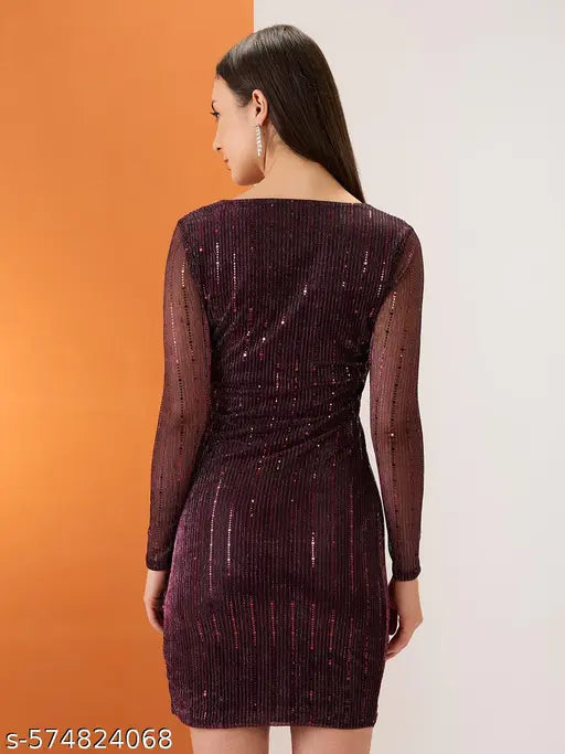 Globus Women Multicolour Wrap V-Neck Spangle Embellished Tulip Hem Mini Bodycon Party Dress