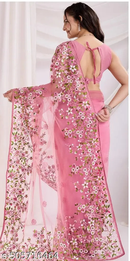 Women's Soft twill net Embroidery saree with twil net Blouse