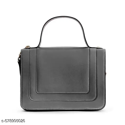 Berrylush Women Solid Grey PU One-Handle Detachable Strap Push-Lock Embellished Sling Bag