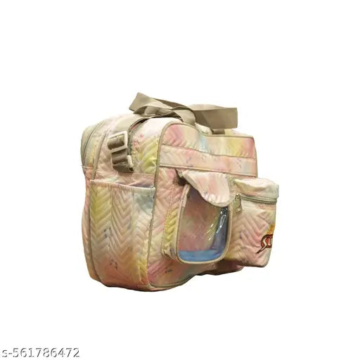 Stylish Multicolor Shoulder Travel Bag for Women & Girls – Quilted Soft Fabric Duffle Bag with Transparent Front Pocket, Side Bottle Holder, Front Zip Pouch, Dual Handles & Adjustable Strap – Lightweight Office, School, Picnic, and Weekend Bag with SUN Lo