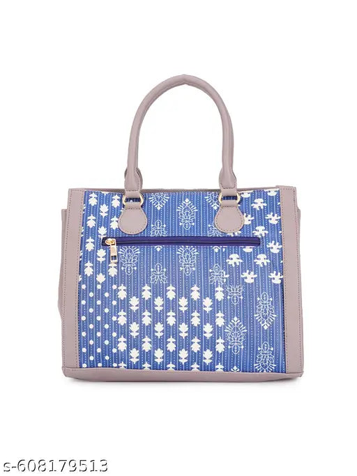 Globus Women Blue Vegan Leather Azrak Floral Print Double Handle Handheld Bag