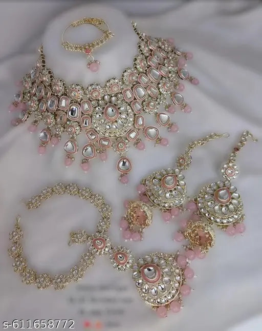 Traditional Romance: Pink Alloy Gold Plated Kundan Mini Dulhan set, Half Bridal Set for All Wedding Occasions of Indian Weddings