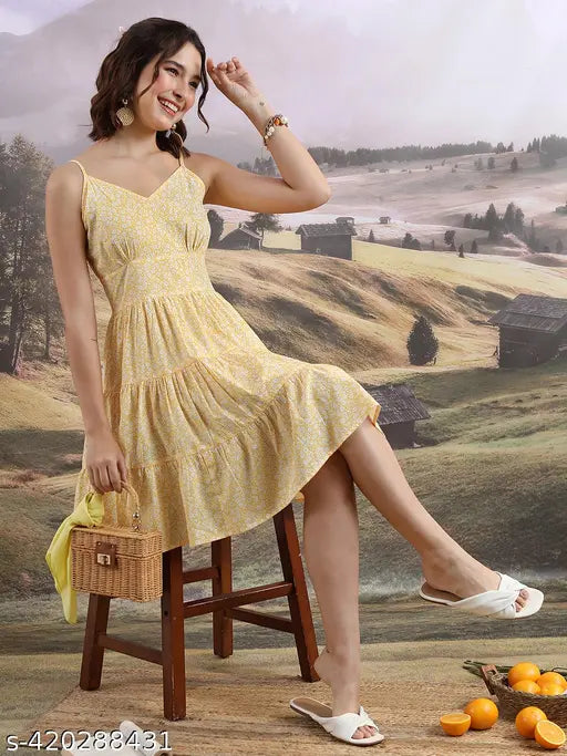 Ketch Women Yellow Printed Fit & Flare Dress