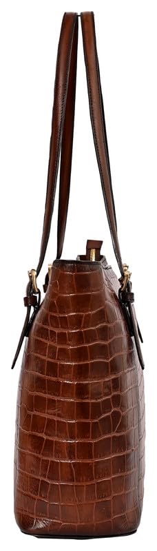 eske Jemma Genuine Leather Tote Bag for Women (Brown Hand-Stitched) 