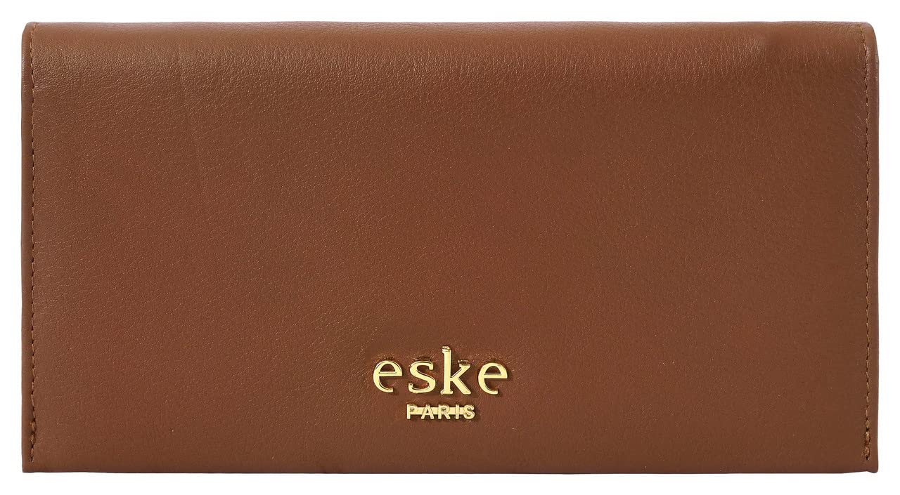 eske Kale - Two fold Wallet - Genuine Quilted Leather - Holds Cards, Coins and Bills - Compact Design - Pockets for Everyday Use - Travel Friendly - for Women (Navy Cognac) 