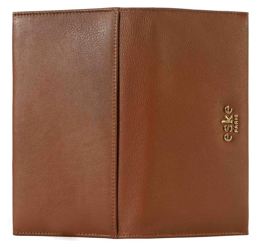 eske Kale - Two fold Wallet - Genuine Quilted Leather - Holds Cards, Coins and Bills - Compact Design - Pockets for Everyday Use - Travel Friendly - for Women (Navy Cognac) 