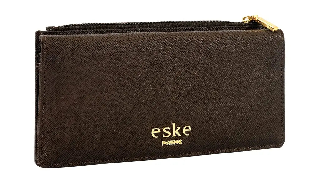 eske Kyle - Two fold Wallet - Genuine Quilted Leather - Holds Cards, Coins and Bills - Compact Design - Pockets for Everyday Use - Travel Friendly - for Women (Dark Brown Saffiano) SaumyasStore