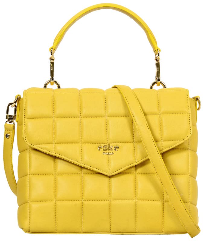 eske Leonie Square Satchel Handbag For Women (Yellow Nappa) 