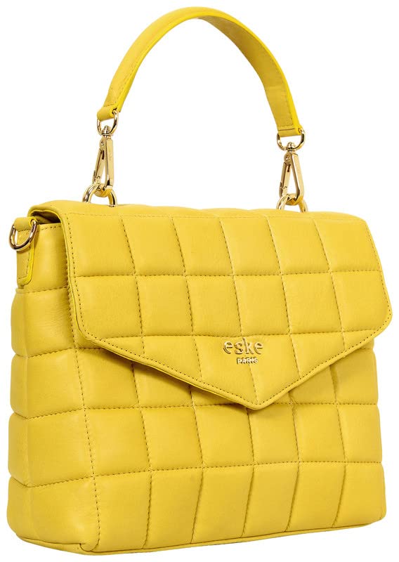 eske Leonie Square Satchel Handbag For Women (Yellow Nappa) 