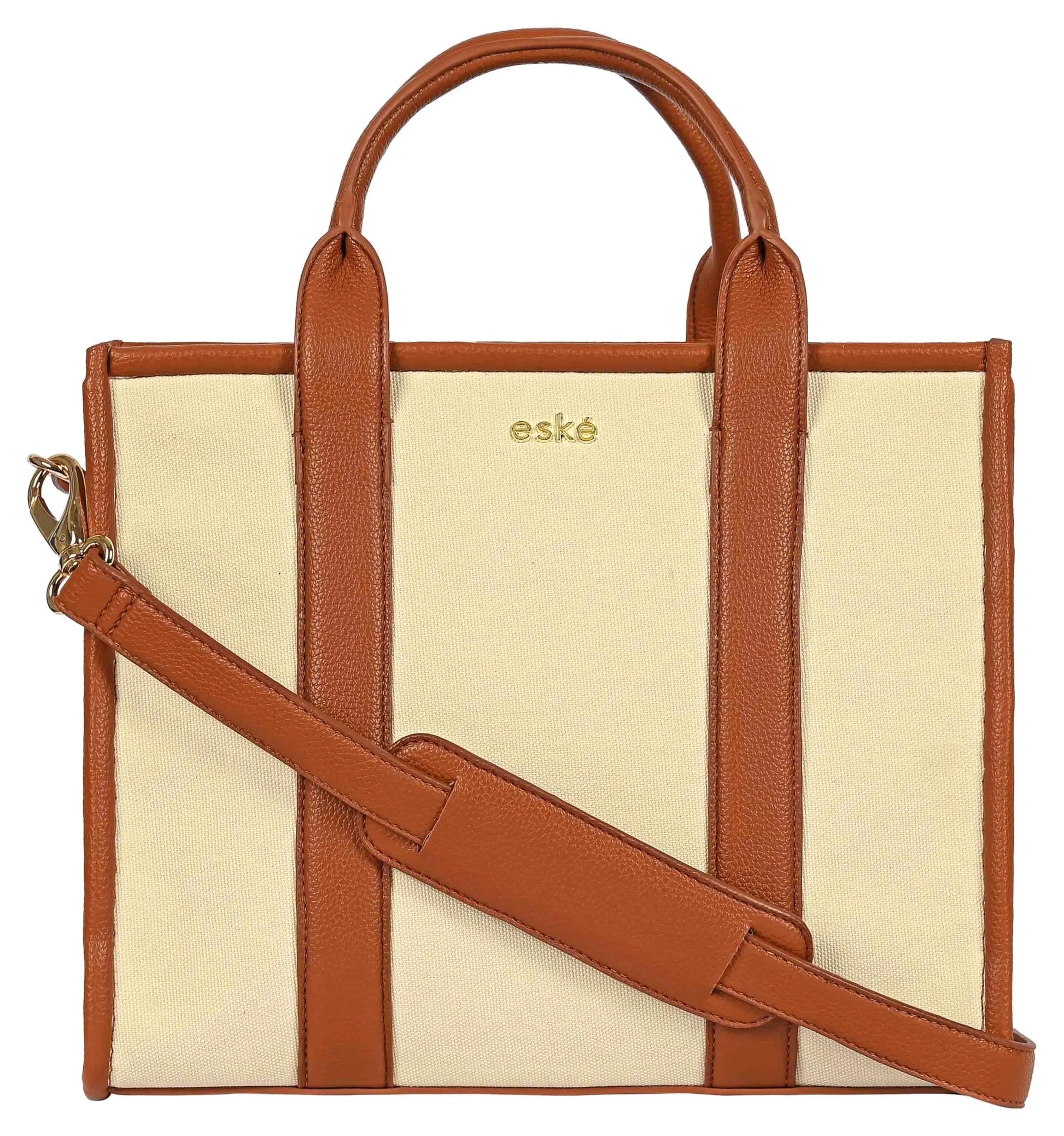 eske Trifine Vegan Leather Tote Bag for Women Ladies Shoulder Bag  Spacious Compartments Durable Water Resistant Adjustable Strap (Ivory 
