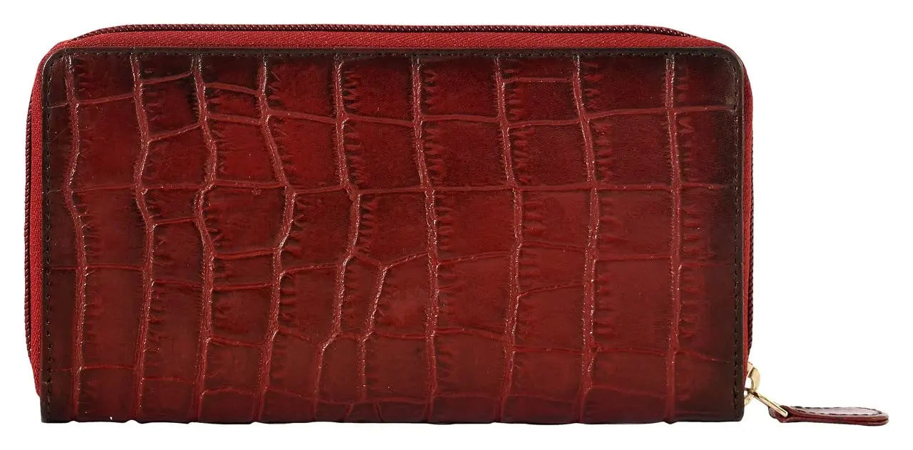 eske Zen - Zip Around Wallet - Genuine Quilted Leather (Wine Hand-Stitched) SaumyasStore