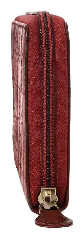 eske Zen - Zip Around Wallet - Genuine Quilted Leather (Wine Hand-Stitched) SaumyasStore