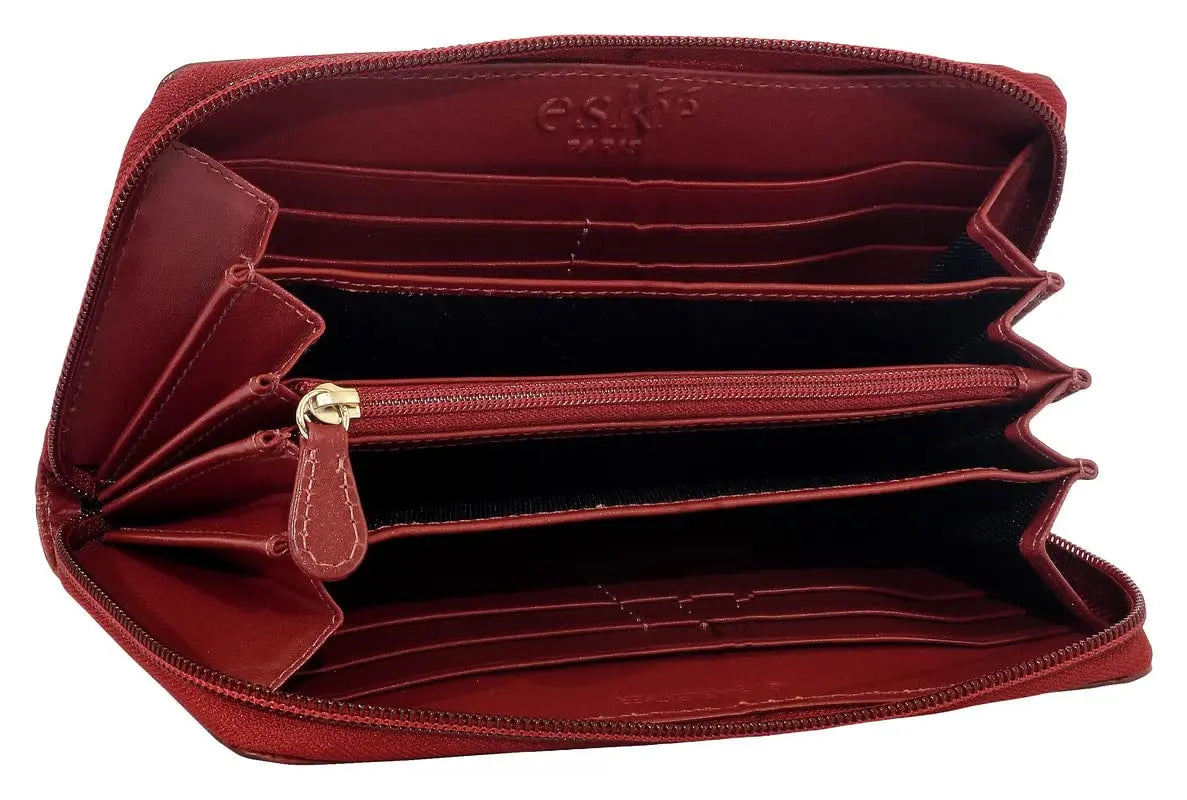 eske Zen - Zip Around Wallet - Genuine Quilted Leather (Wine Hand-Stitched) SaumyasStore