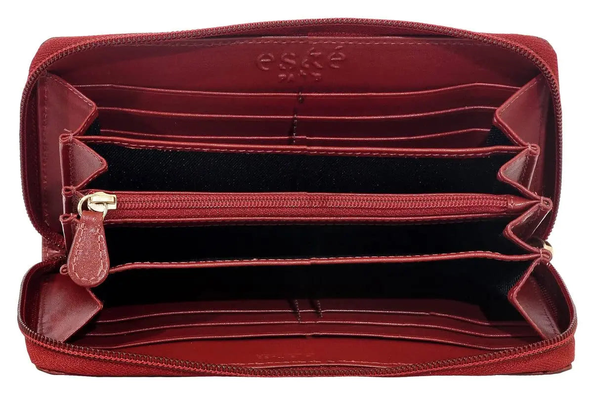 eske Zen - Zip Around Wallet - Genuine Quilted Leather (Wine Hand-Stitched) SaumyasStore