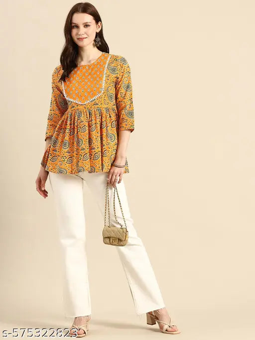 A&K Floral Print Pure Cotton Peplum Top