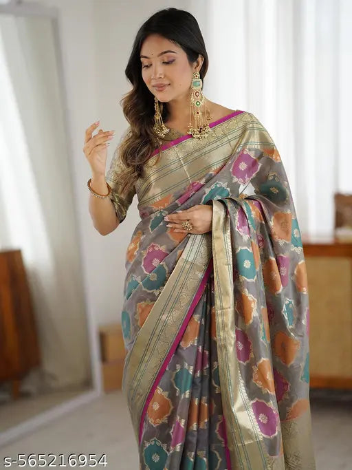 Silk Grey Saree with Silk Blouse