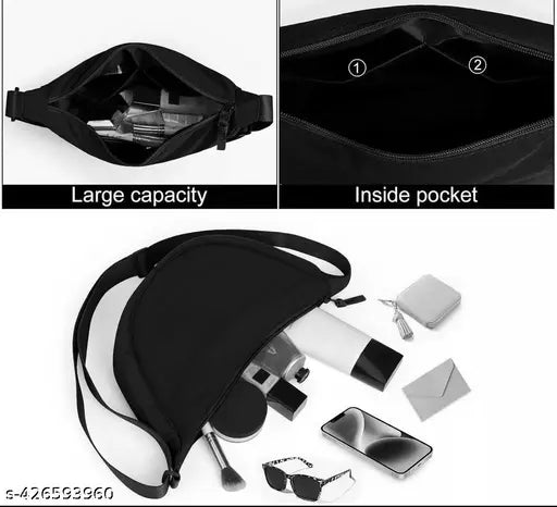 GLOSSY Crescent Bag Half-moon Shaped Crossbody Shoulder Bag with Adjustable Strap for Women Men School Sport Travel