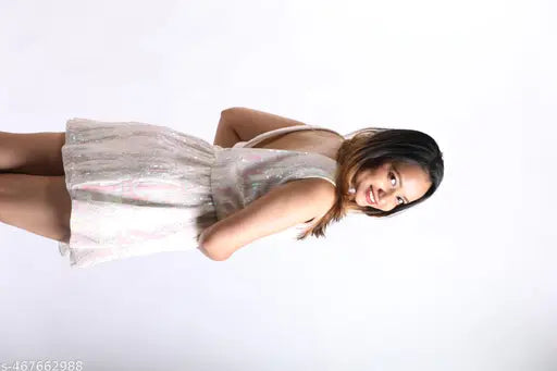 Trendy Sleeveless White Mini Dress for Women – Party Wear Sequin Detailing with Flared Hem – Elegant Western Outfit for Evening, Clubbing, or Casual Outings – Stylish and Comfortable Fit