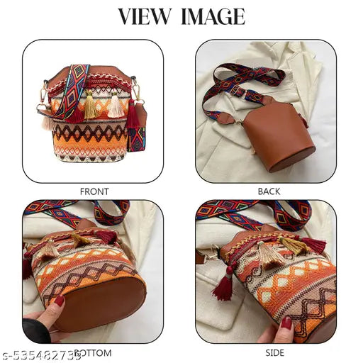 SYGA Sling Bag For Women's Pu Material With Bucket Type, Crossbody Ethnic  Bag  (Yellow Brown)