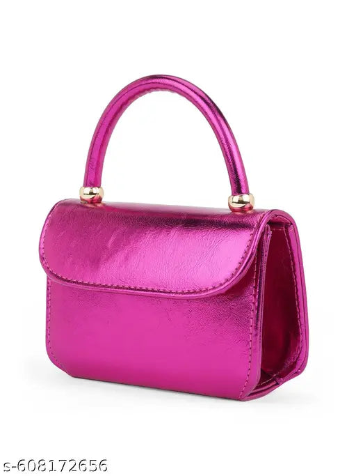 Globus Women Pink Shiny Single Handle Small Party Sling Bag With Detachable Chain Strap